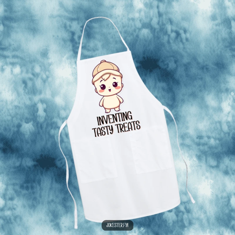 Funny apron showing a clever character wearing a thinking cap, looking inspired, perfect for smart cooking and crafting.