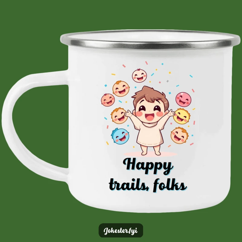 Funny Juggling Faces Camping Mug: Adventure Fuel with a Smile