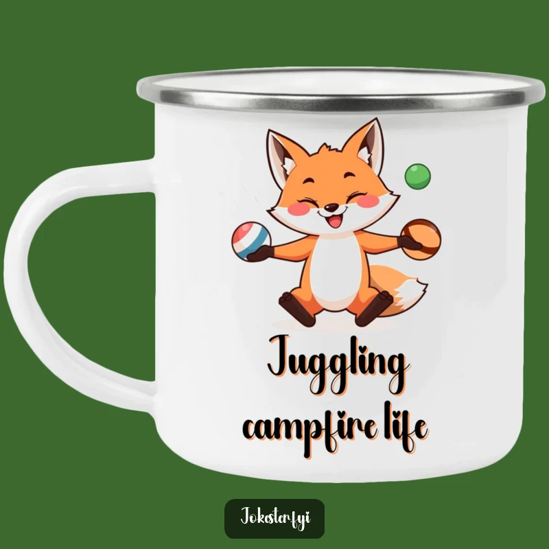 Funny Fox Juggling Camping Mug: Adventure with Laughs, Ideal Funny Gift