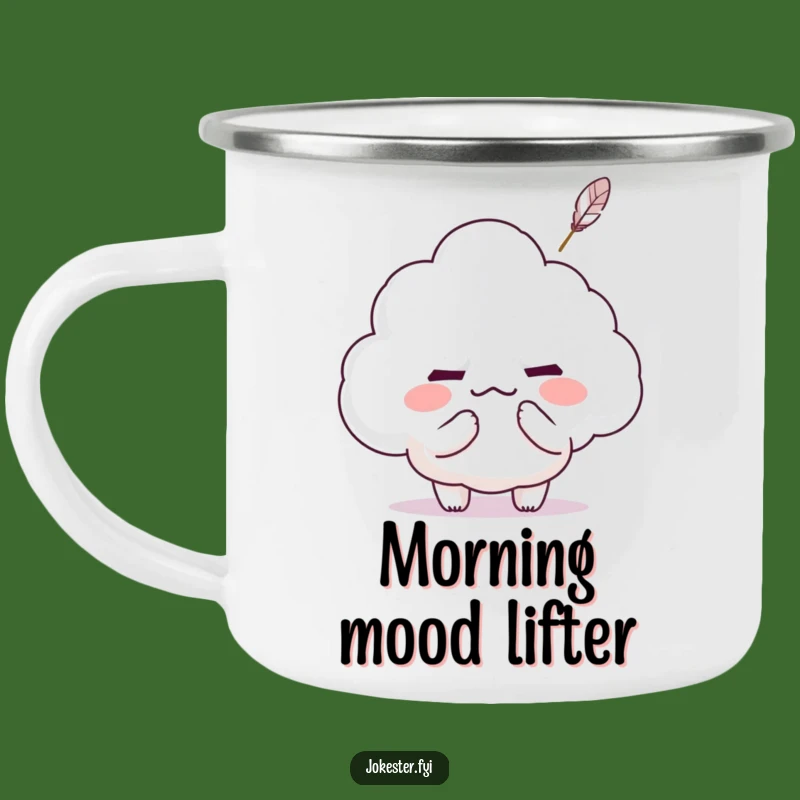 Durable Funny Kawaii Cloud Tickle Camping Mug: Mischievous Character's Feather Fun - Outdoor Gift