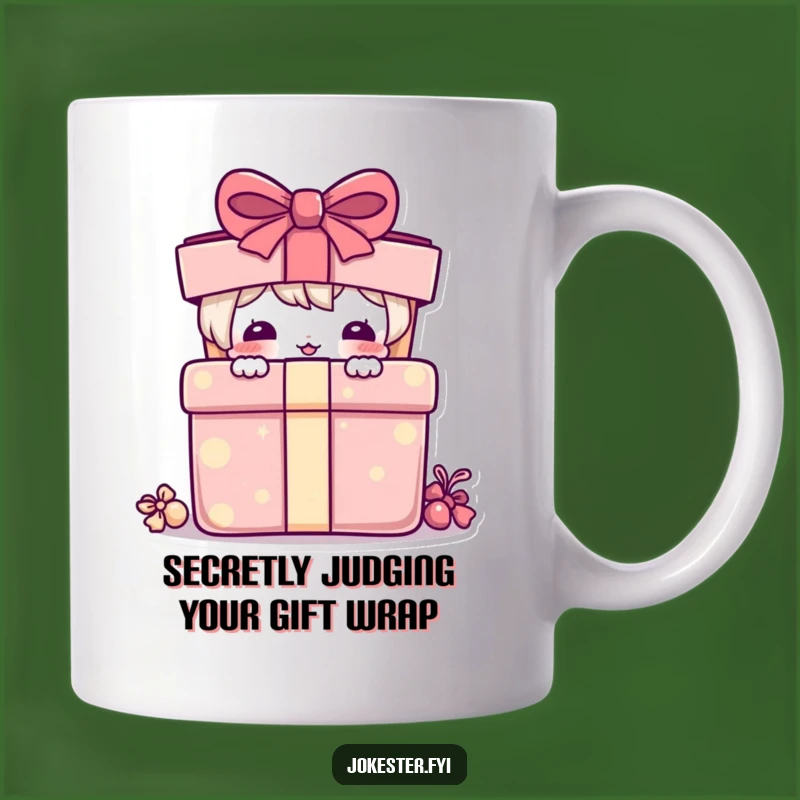 Funny Gift: Playful Character Peeking Present Mug - Unique Birthday Surprise!