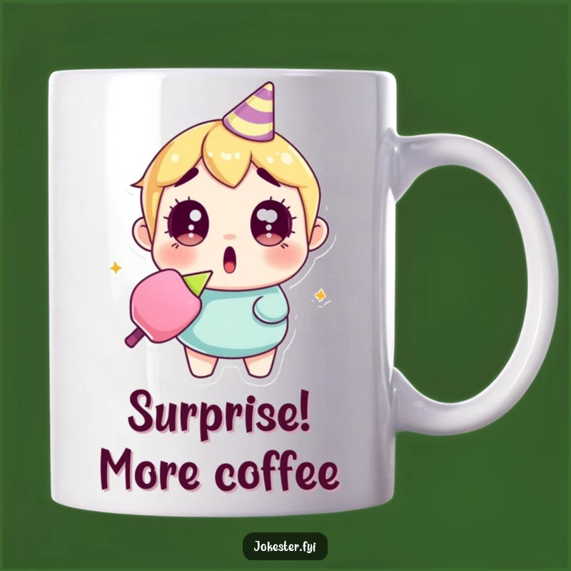 Funny Surprised Party Popper Mug: Wide Eyes, Instant Reaction, Perfect Funny Gift!