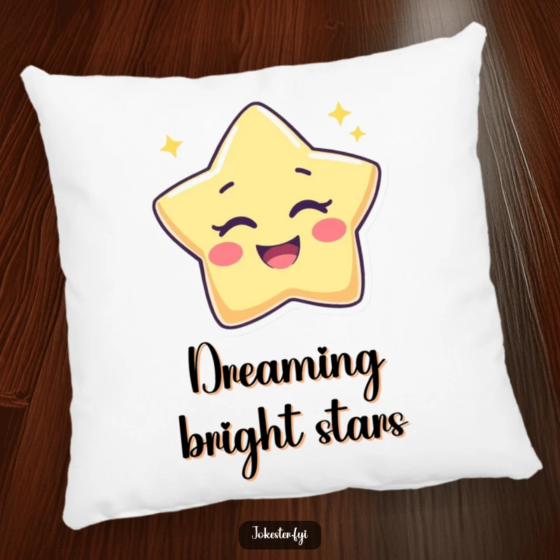 Funny Star Pillow showcasing a joyful star character winking with a playful twinkle, offering comfort and a cosmic dose of humor.