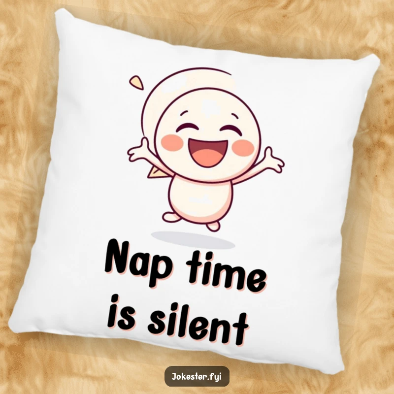 Funny speech bubble pillow featuring a laughing character gleefully bouncing, a soft and amusing accent for cozy spaces.