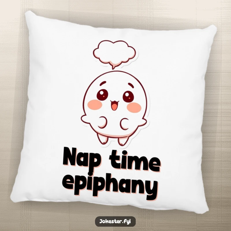 Funny surprised thought pillow, a happy character with a surprised expression and a thought bubble, providing comfort and humor.