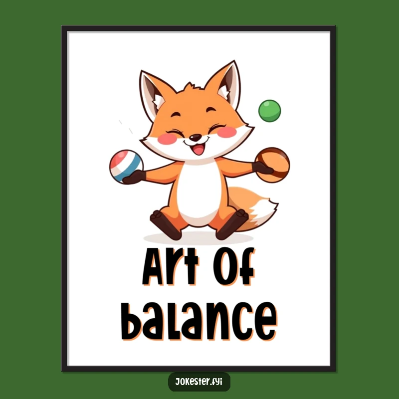 Funny Fox Juggling Digital Art: Instant Hilarious Decor, Perfect Funny Gift