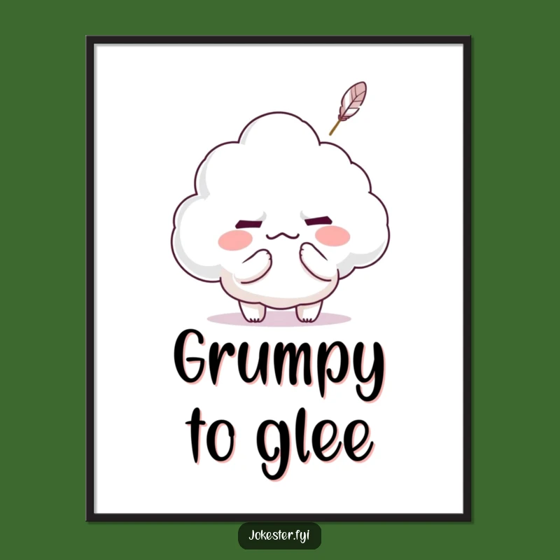 Funny Kawaii Cloud Tickle Digital Print: Mischievous Character's Joyful Art - Instant Gift