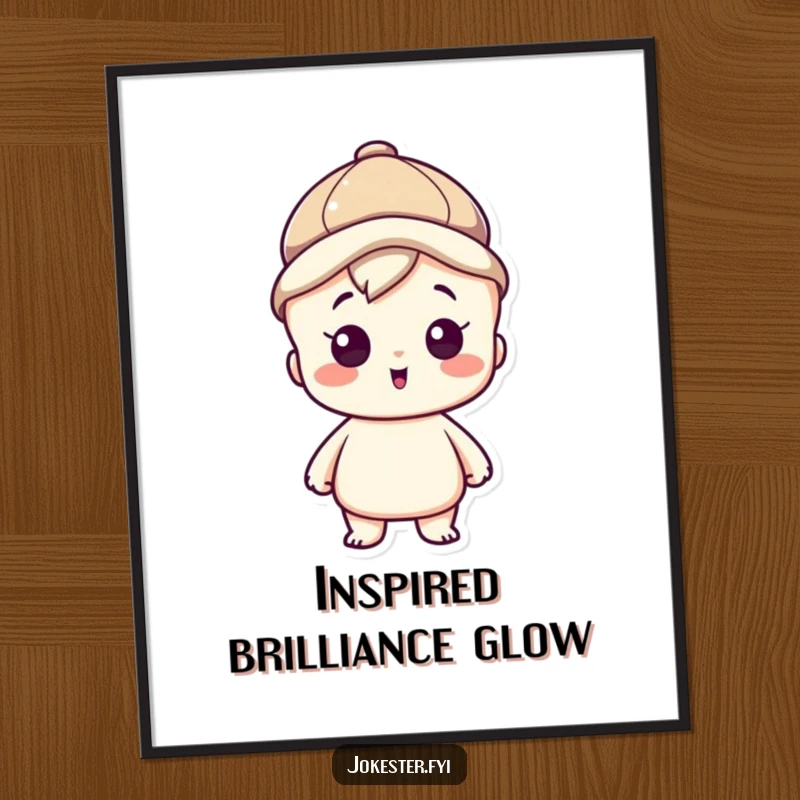 Funny digital art print of a clever character wearing a thinking cap, looking inspired, ready for printing and framing.