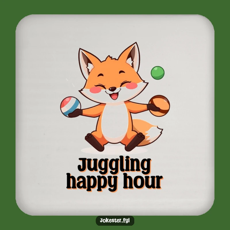 Funny Fox Juggling Coaster Set: Protect Surfaces with Hilarious Art, Great Funny Gift