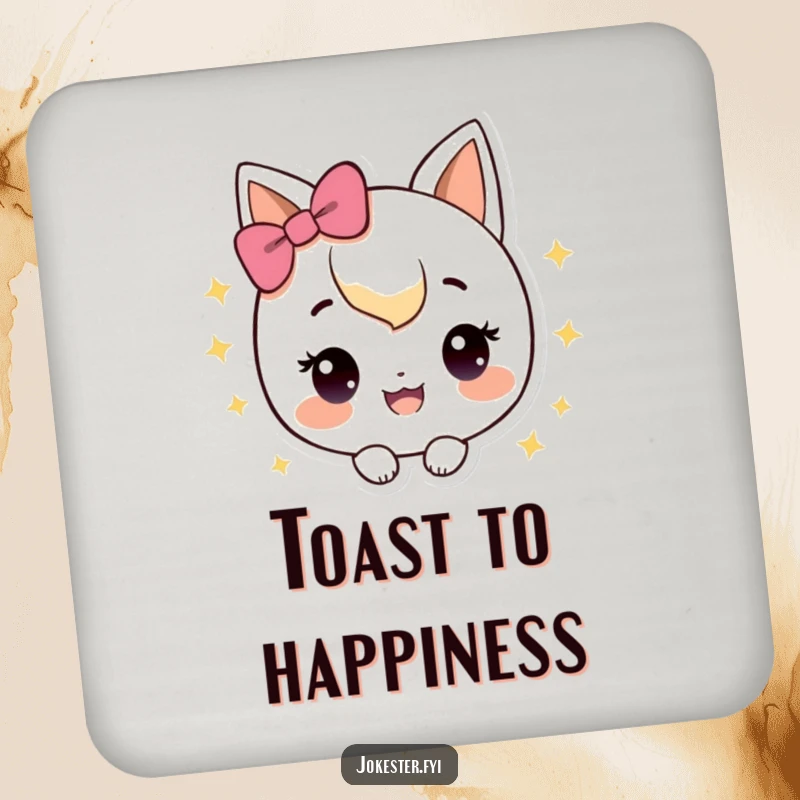 Funny Coaster featuring a happy character with sparkles, adding radiance and humor.