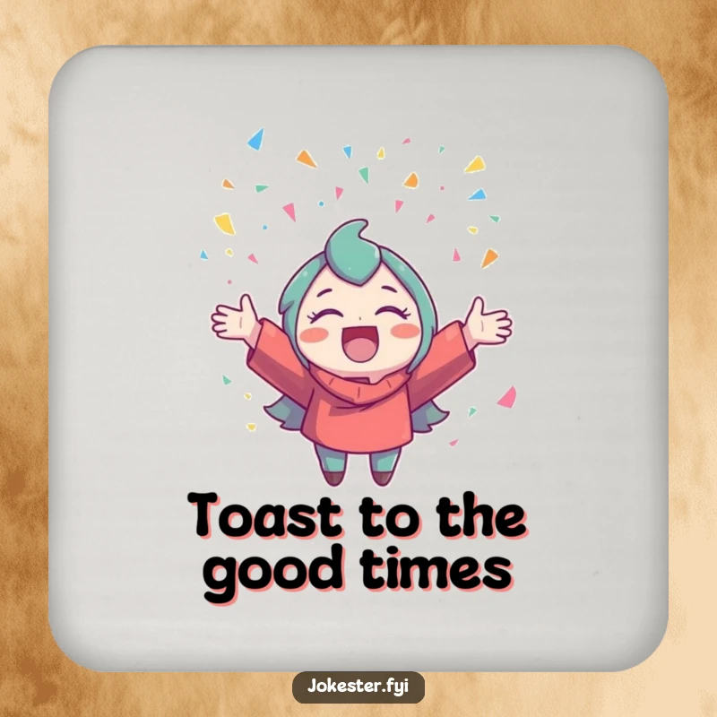 Funny Confetti Coaster: A delighted character throws confetti, protecting surfaces with festive charm.