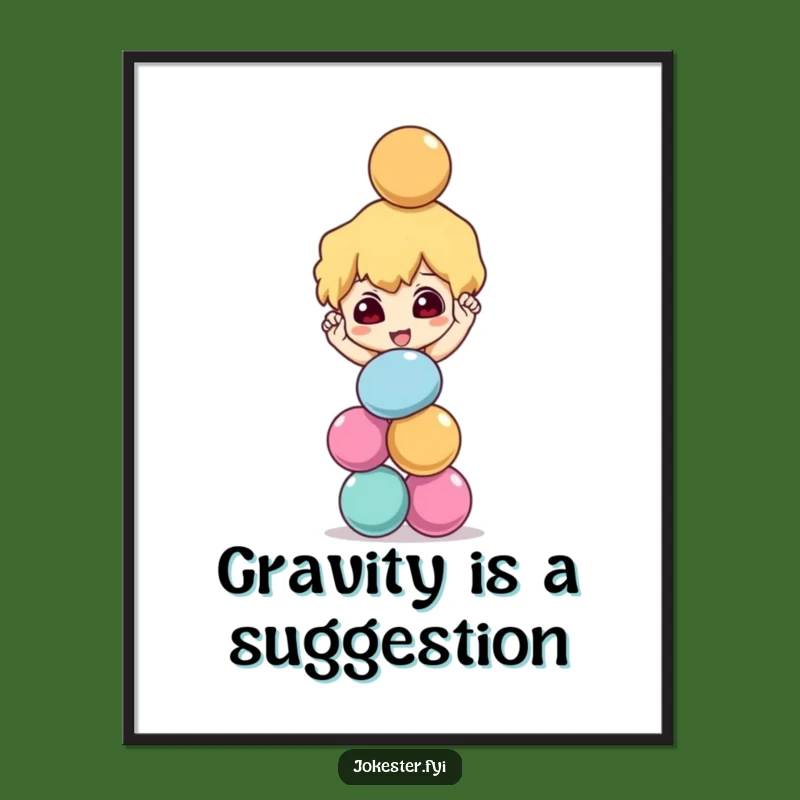 Funny Balancing Balls Poster - Mischievous Character Wall Art Gift