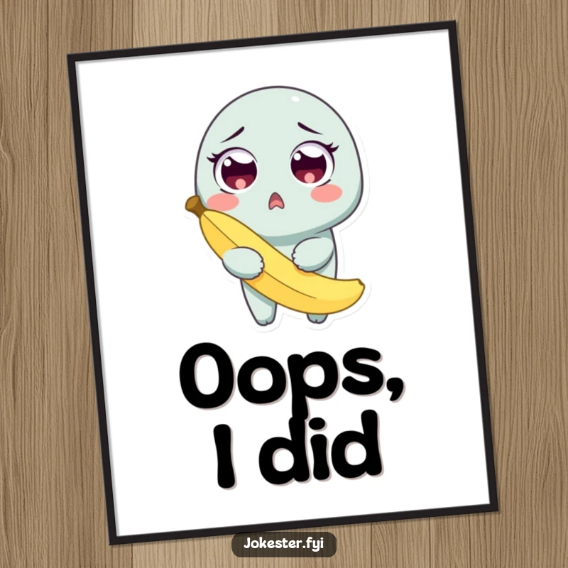 Funny poster art of a surprised character holding a banana peel they just slipped on, capturing a moment of pure comedic shock.