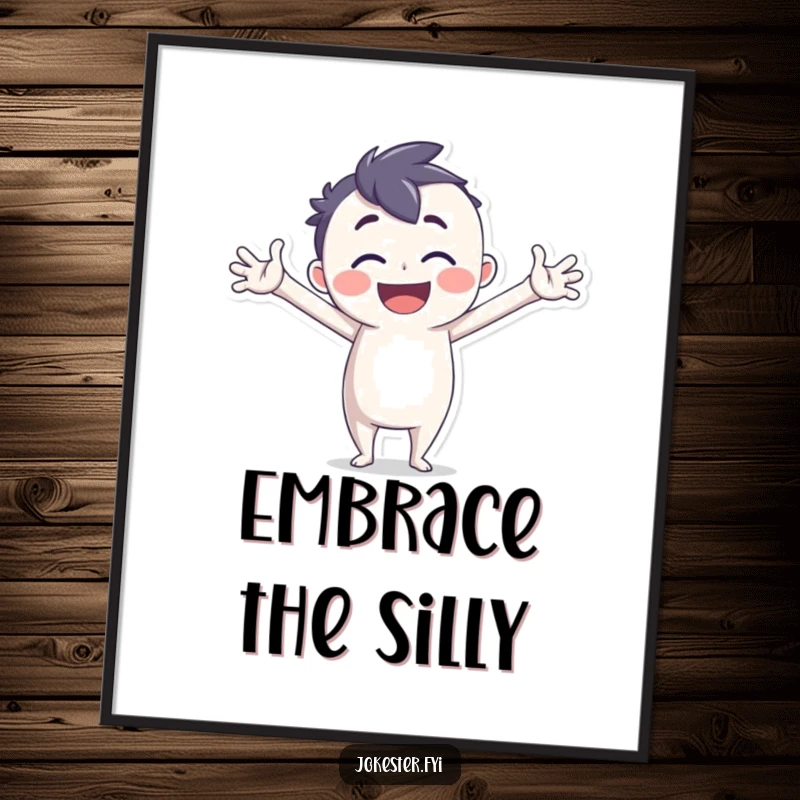 Funny Poster of a joyful character striking a silly pose with exaggerated limbs, adding humor and charm.