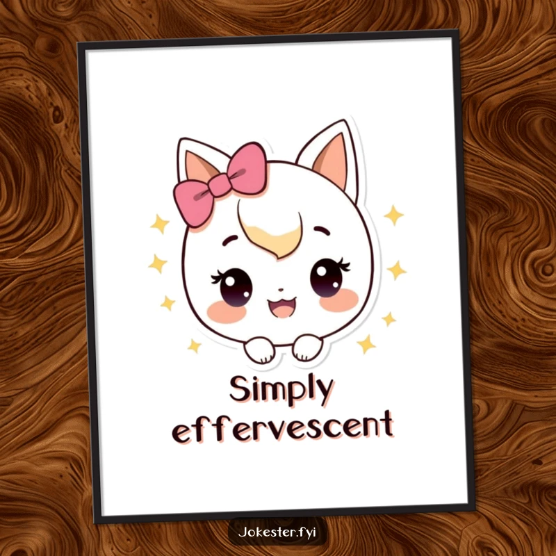 Funny Poster of a happy character with sparkles, looking pleased, adding radiance and humor.