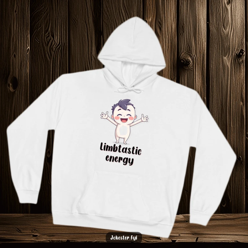 Funny Hoodie featuring a joyful character in a silly, exaggerated pose, perfect for comfort and fun.