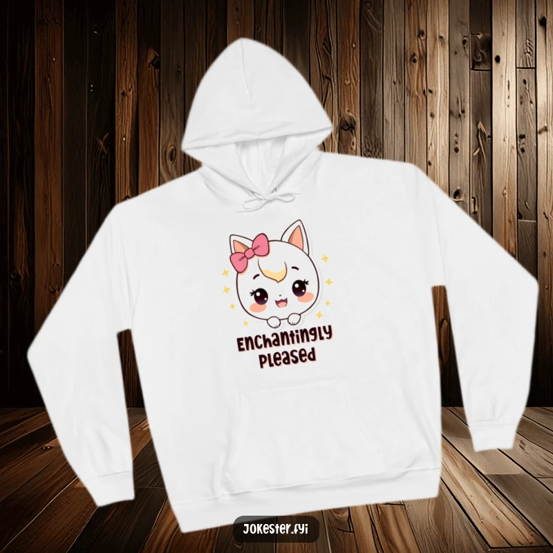 Funny Hoodie featuring a happy character with sparkles, looking pleased, perfect for cozy joy and comfort.