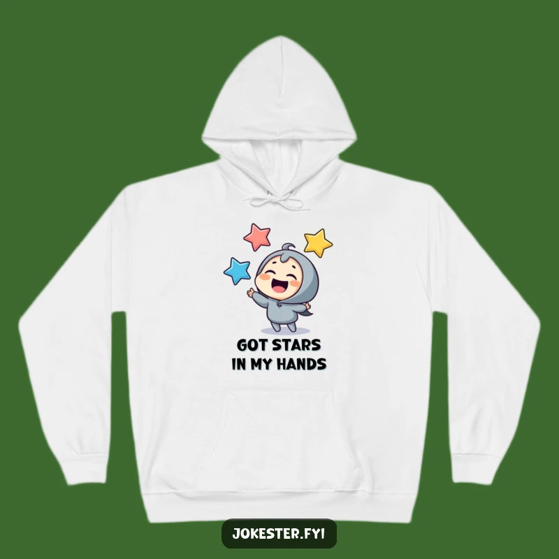 Funny Juggling Stars Hoodie: Giggling Character Comfort, Cozy Gift for Joyful Souls!