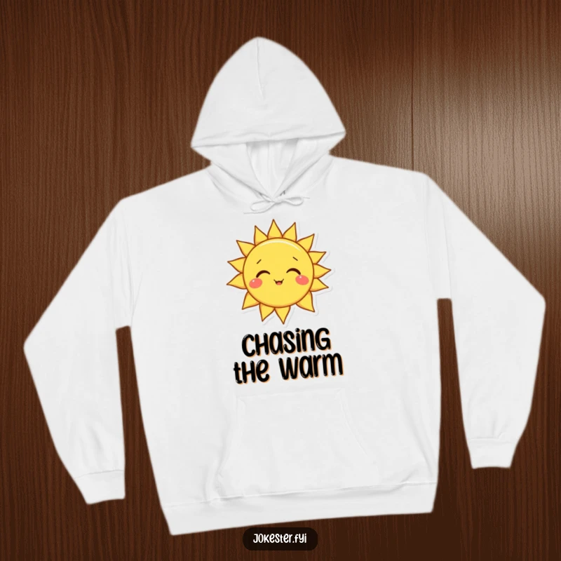 Funny sun hoodie featuring a happy smiling sun character tilting its head playfully, offering warmth and comical cheer.
