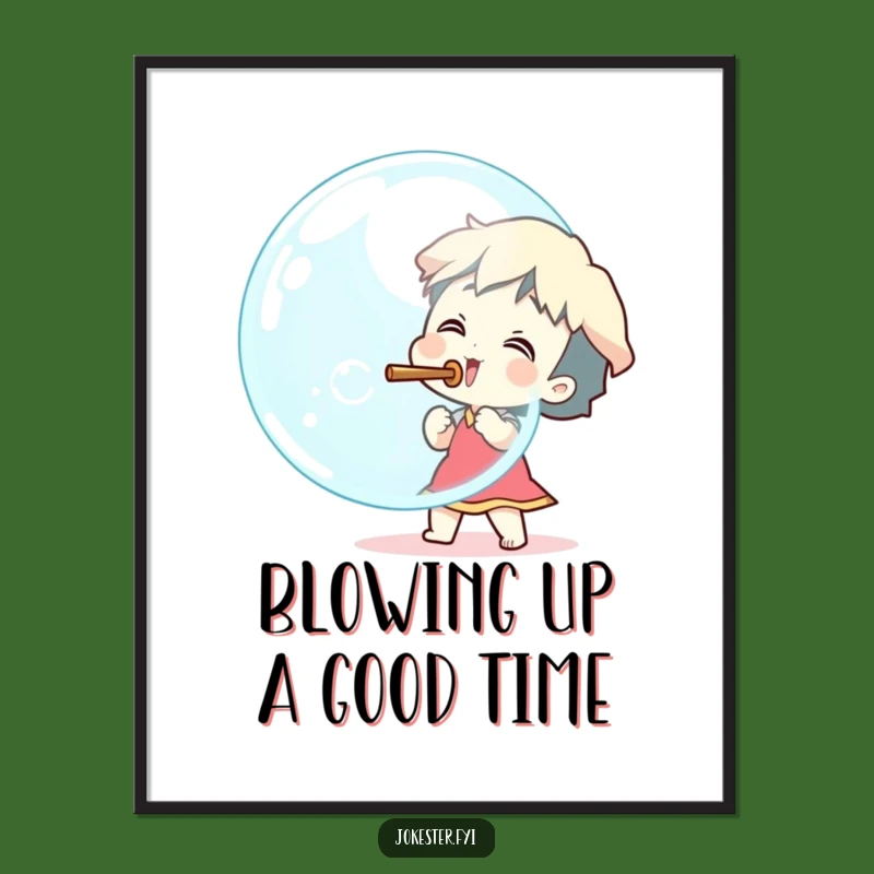 Free Printable Wall Art: Excited Character Blowing Giant Bubble - Funny Downloadable Decor