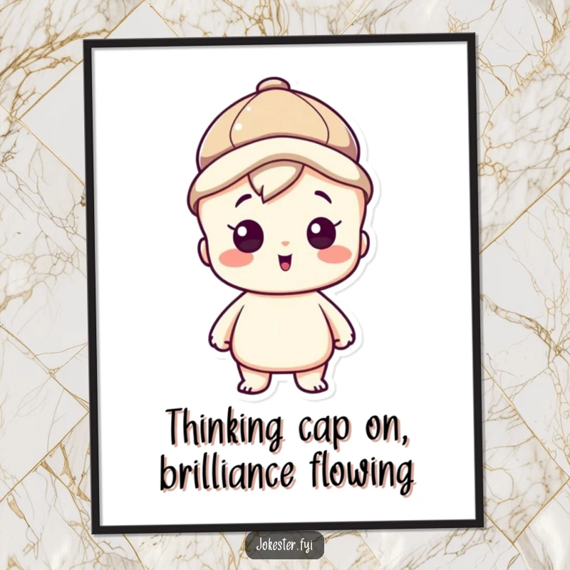 Funny Free Printable Wall Art: A clever character in a thinking cap, eyes bright with inspiration, embodying brilliant ideas and innovative thought.