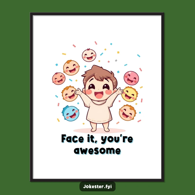 Funny Free Printable Wall Art: Juggling Faces Confetti Festive Downloadable Art for Happy Vibes