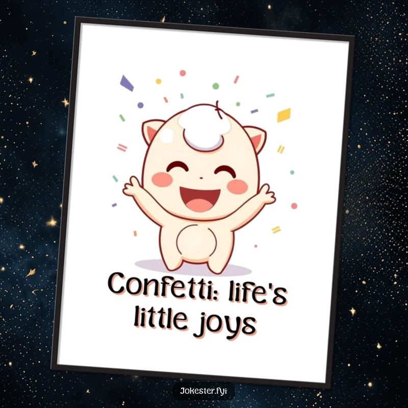 Funny Free Printable Wall Art: A character with a huge smile joyfully throwing a cascade of colorful confetti into the air.