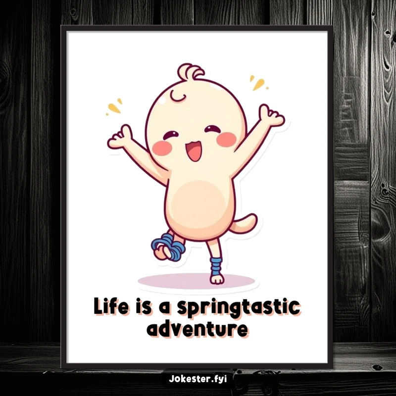 Funny Free Printable Wall Art: Character with giant springs on feet performing a ridiculously funny dance.