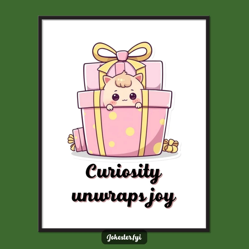 Funny Free Printable Wall Art: Curious Gift Box Peek - Downloadable Decor