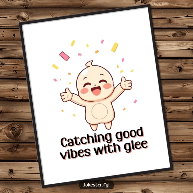 Funny Free Printable Wall Art: A joyful character with arms wide, catching a beautiful cascade of falling confetti, radiating pure happiness.