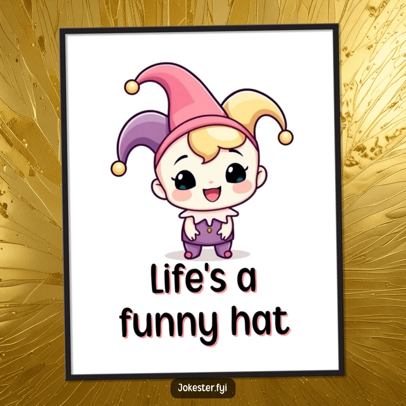 Funny Free Printable Wall Art: A cheerful character in a jester hat playfully tipping it, bringing festive energy to the room.