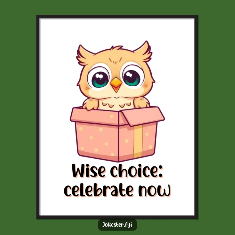 Funny Free Printable Wall Art: Surprised Owl Gift Box Quirky Animal Downloadable Art for Your Home