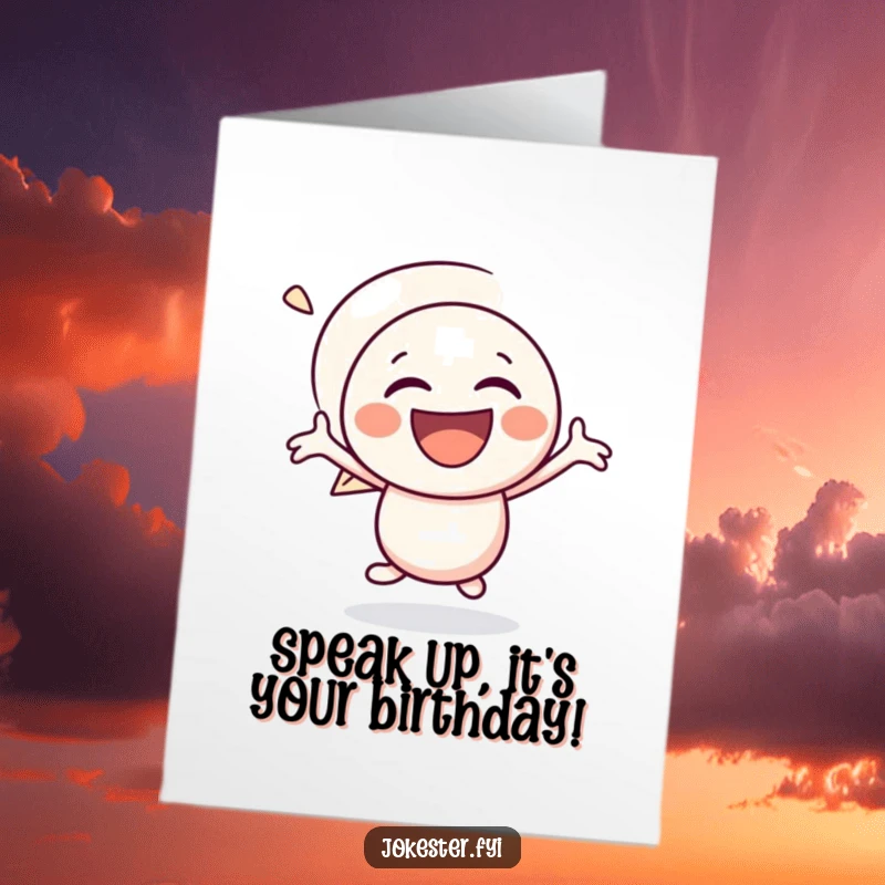 Funny Free Printable Birthday Card: A cheerful speech bubble character bouncing with infectious laughter, radiating happy birthday vibes.