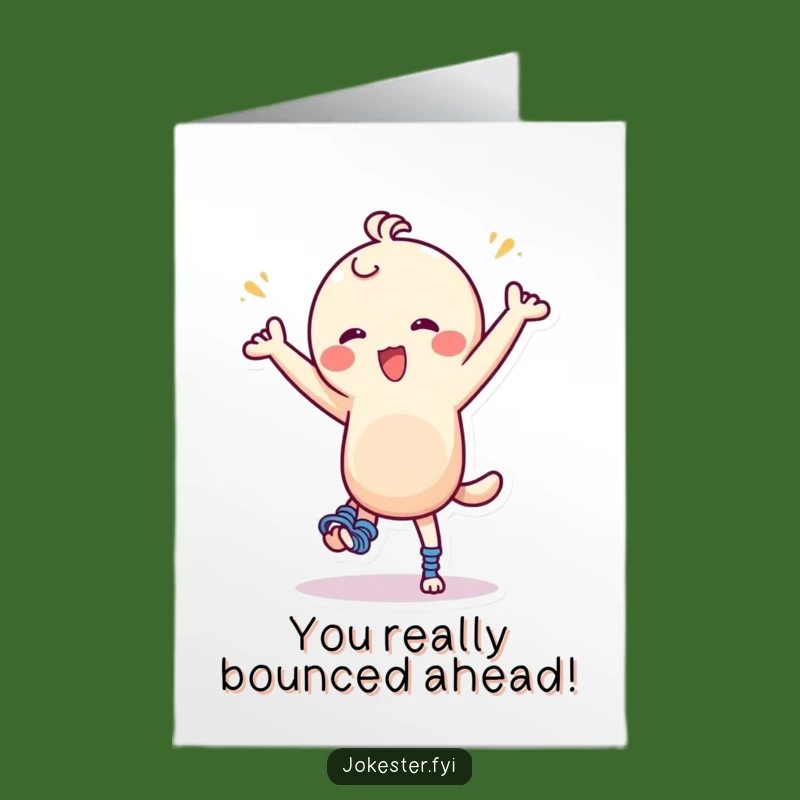 Free Printable Congrats Card: Spring-Footed Character Dance Funny Downloadable Gift for Any Occasion