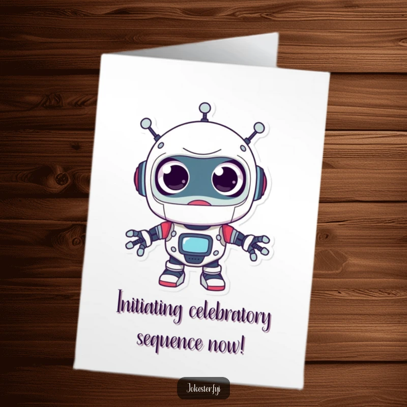Free Printable Congratulations Card: A shocked robot with massive googly eyes, expressing surprise and excitement, perfect for DIY.