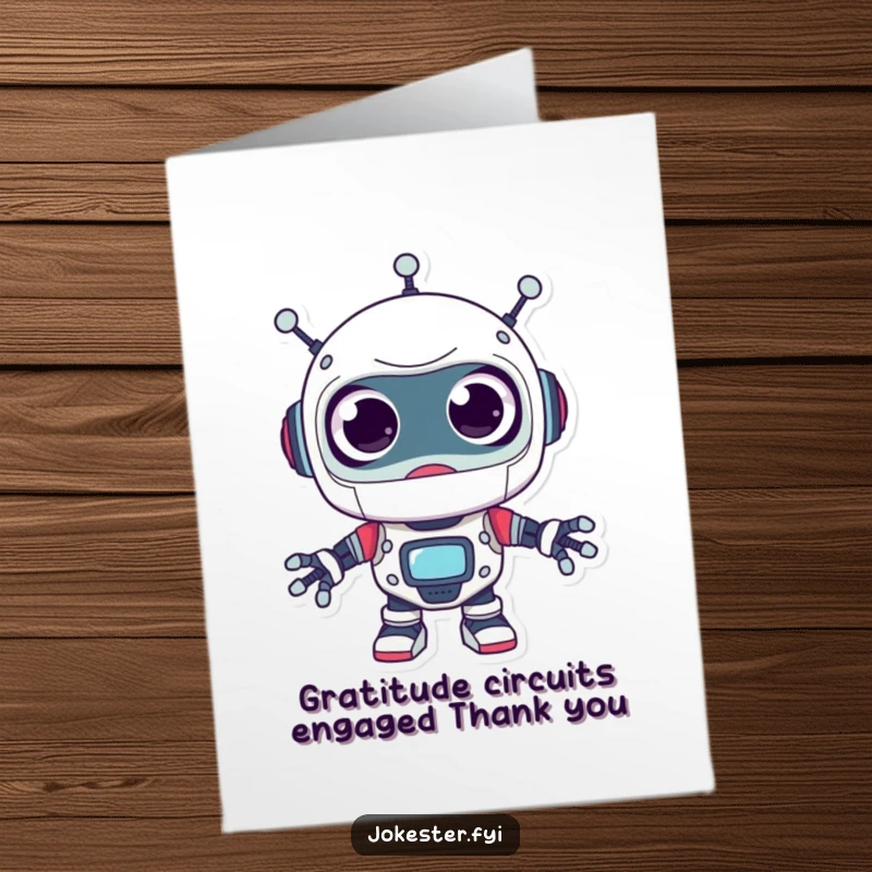 Funny Free Printable Thank You Card: A robot with comically large googly eyes looking surprised, offering DIY thanks.