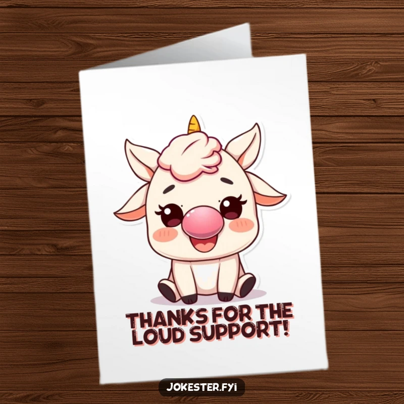 Funny Free Printable Thank You Card: Character with a clown nose happily honks a tiny horn.