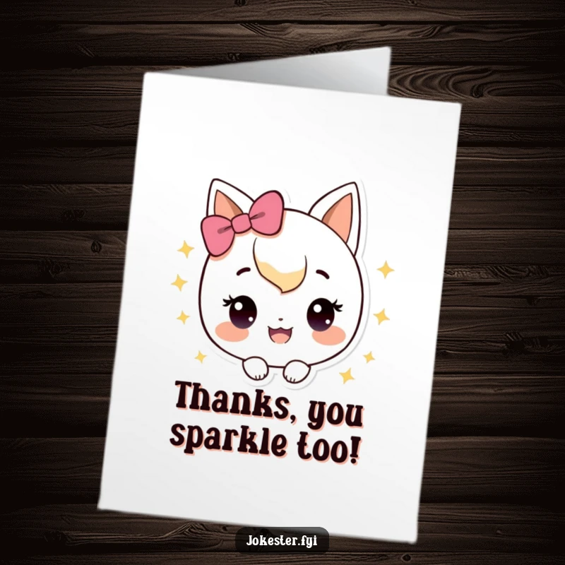 Funny Free Printable Thank You Card of a happy character shimmering with sparkles, expressing deep contentment and thanks.
