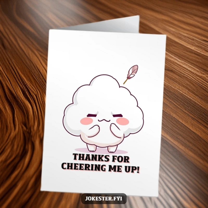 Funny Free Printable Thank You Card: A cute Kawaii character tickles a cloud, turning its frown upside down.