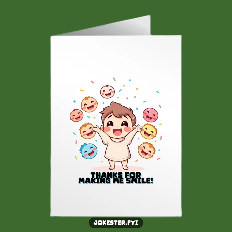 Free Printable Thank You Card: Juggling Faces Confetti Funny Downloadable for a Cheerful Thanks