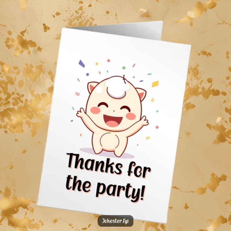 Funny Free Printable Thank You Card: A happy character showering confetti, expressing thanks with a big smile and festive flair.