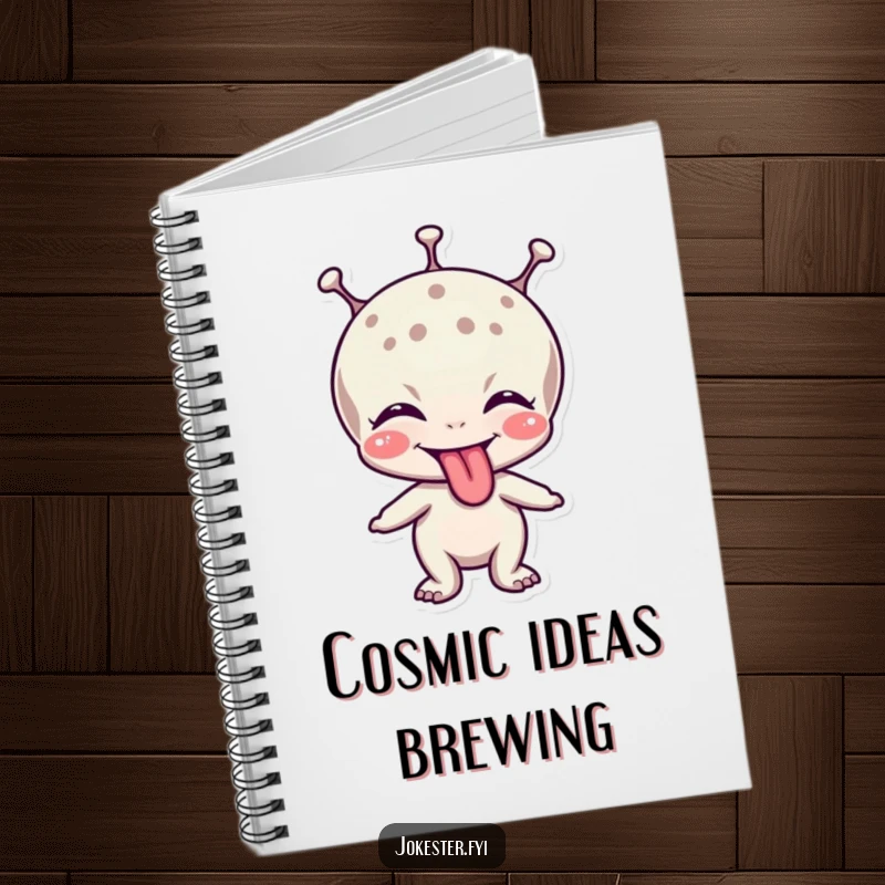 Funny notebook cover featuring a giggling alien character playfully sticking out its tongue, ready for your notes.