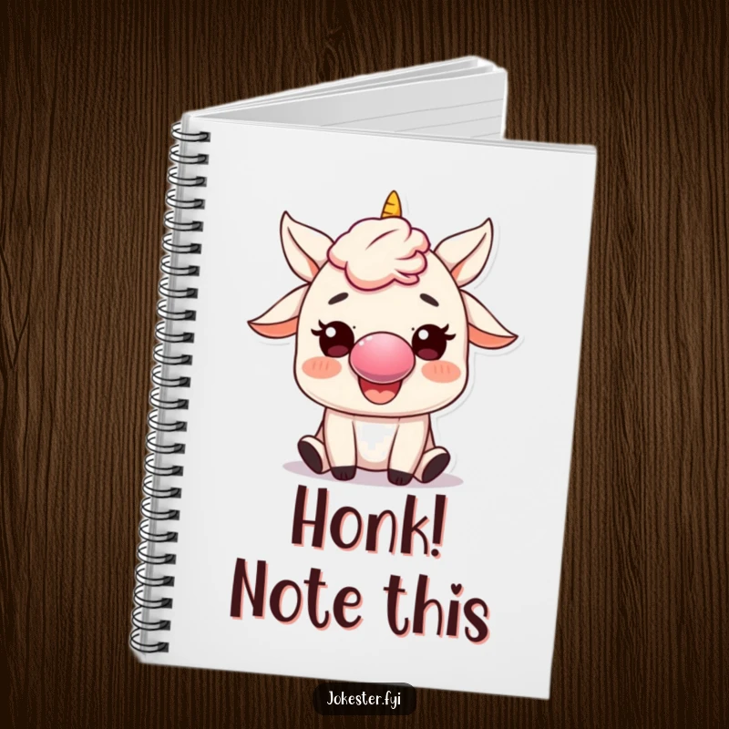 Funny Notebook: A character with a clown nose honks a tiny horn, inspiring humorous thoughts and playful note-taking.