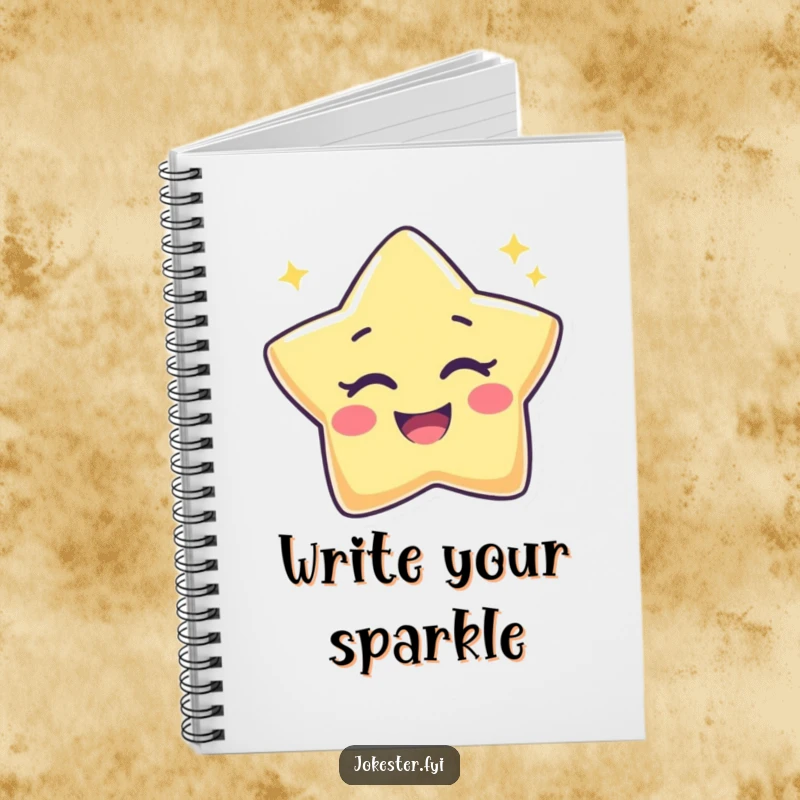 Funny Star Notebook with a joyful star character winking playfully, ready to capture your thoughts and brilliance.