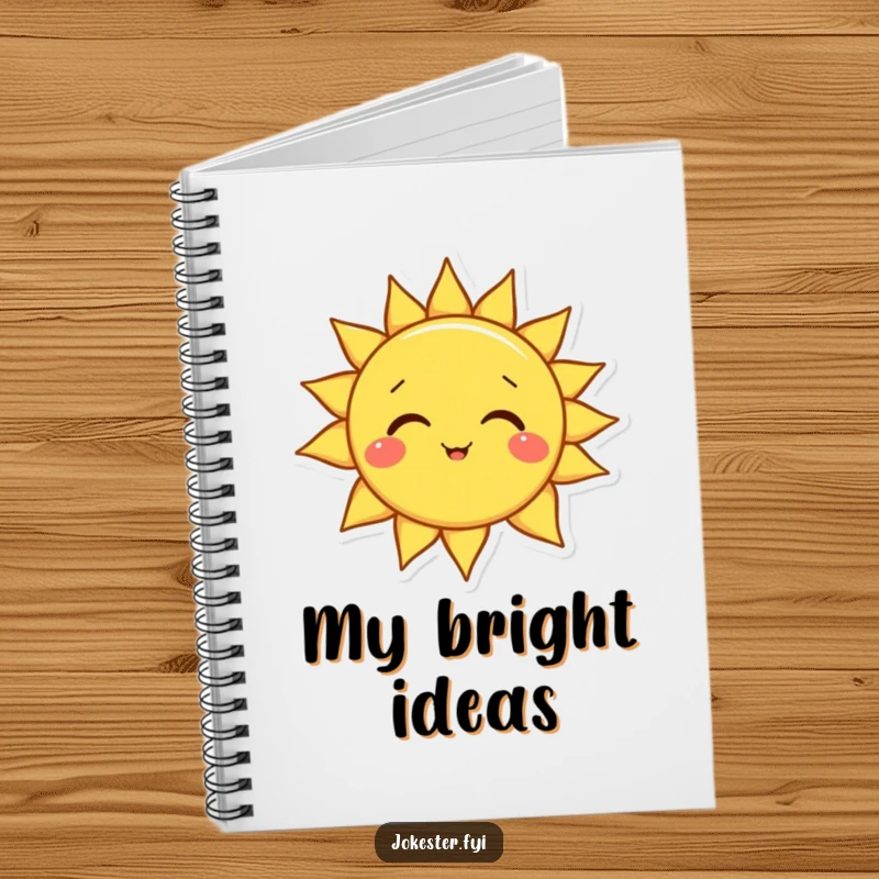 Funny sun notebook with a happy smiling sun character tilting its head playfully, ideal for jotting down bright ideas and cheerful notes.