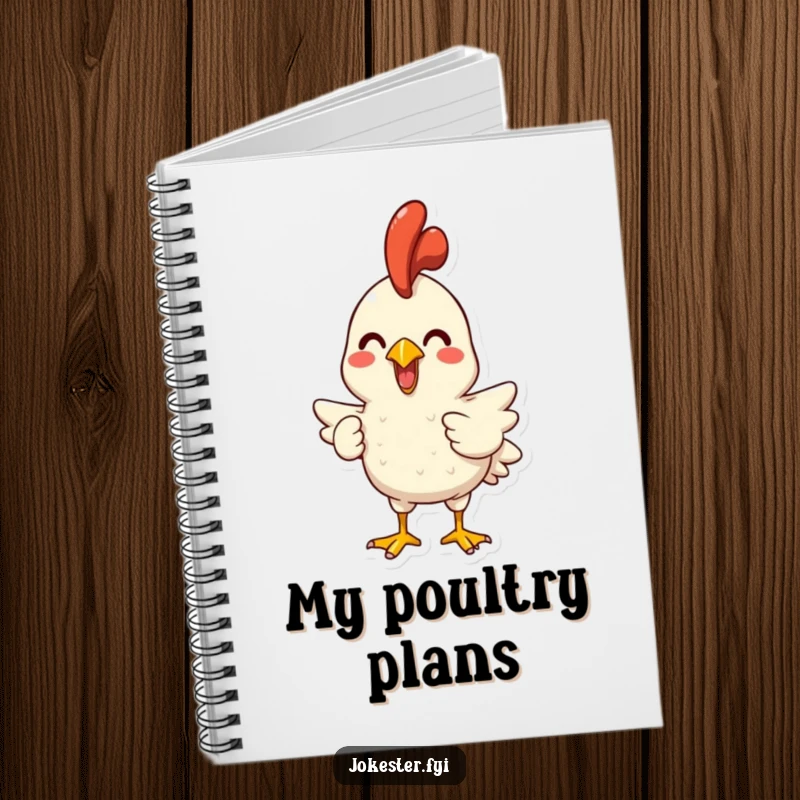 Funny notebook cover with a joyful character holding a rubber chicken, ready to squawk. Inspires creativity and spontaneous laughter.