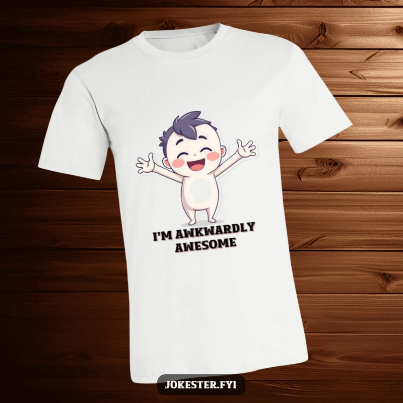 Funny T-Shirt of a joyful character in a silly, exaggerated pose, perfect for expressing fun and energy.