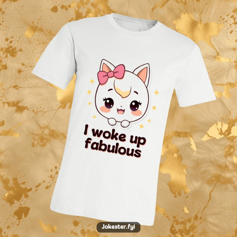 Funny T-Shirt of a happy character with sparkles, looking pleased, perfect for expressing joy and radiance.