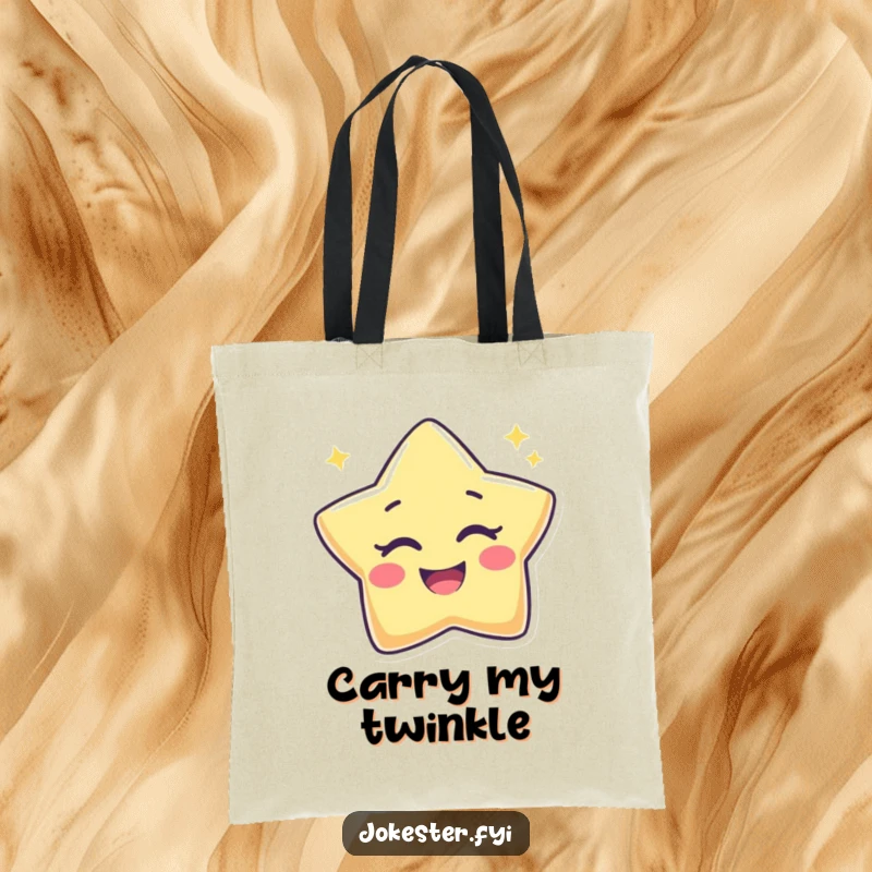 Funny Star Tote Bag illustrating a joyful star character winking enthusiastically, perfect for carrying your belongings with sparkle.
