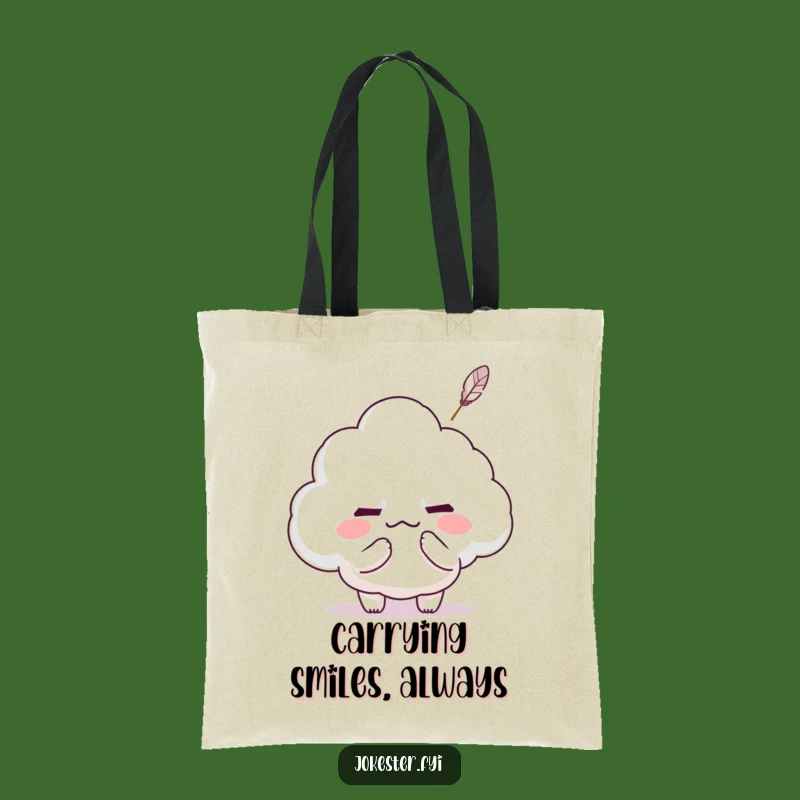 Funny Kawaii Cloud Tickle Tote Bag: Mischievous Character's Feather Fun - Eco-Friendly Gift